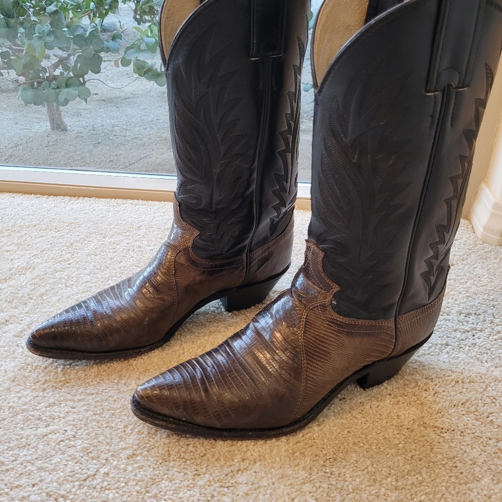 Justin Olive Iguana Lizard & Black Kiddie Boots in size 8.5B